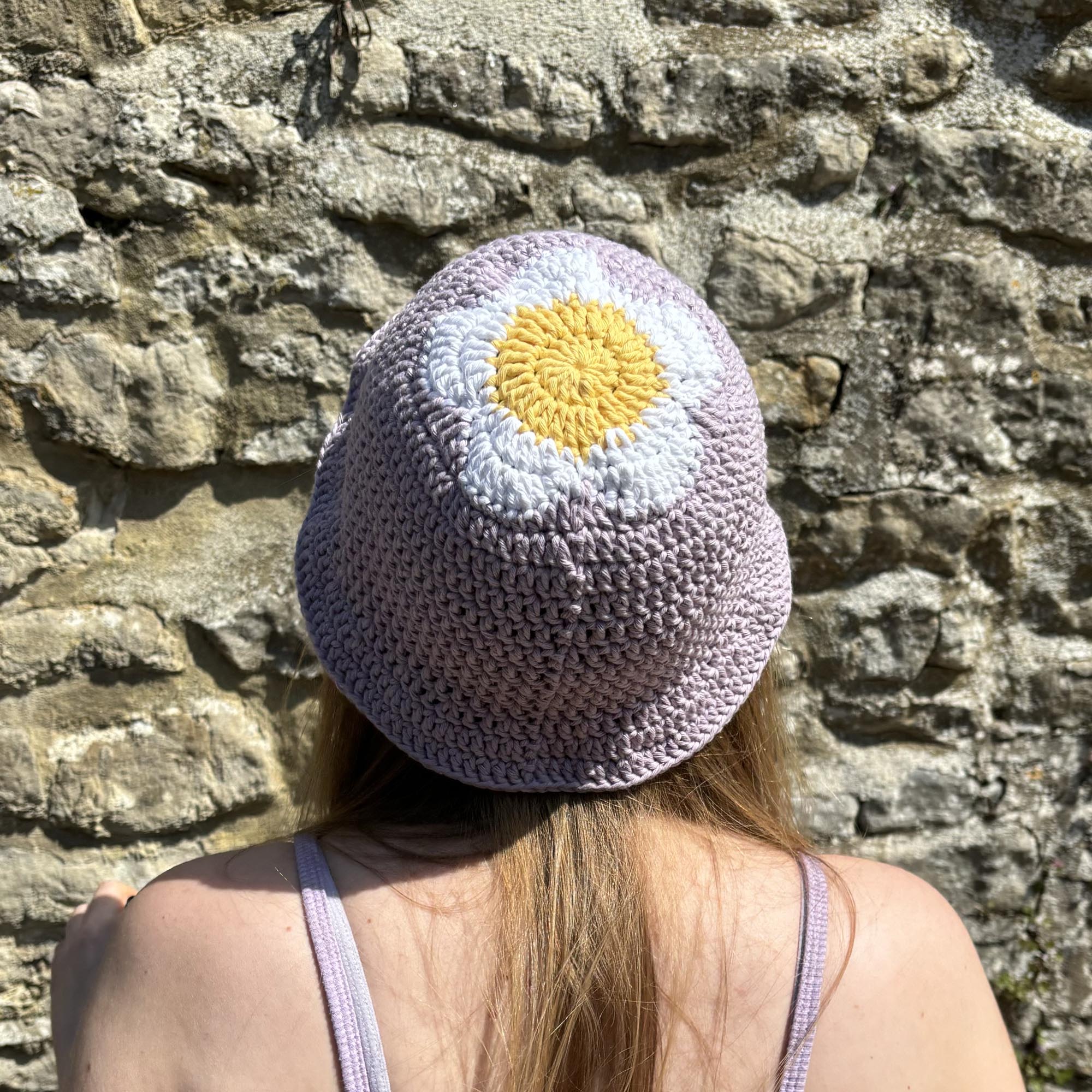 Crochet Lilac Daisy Bucket Hat
